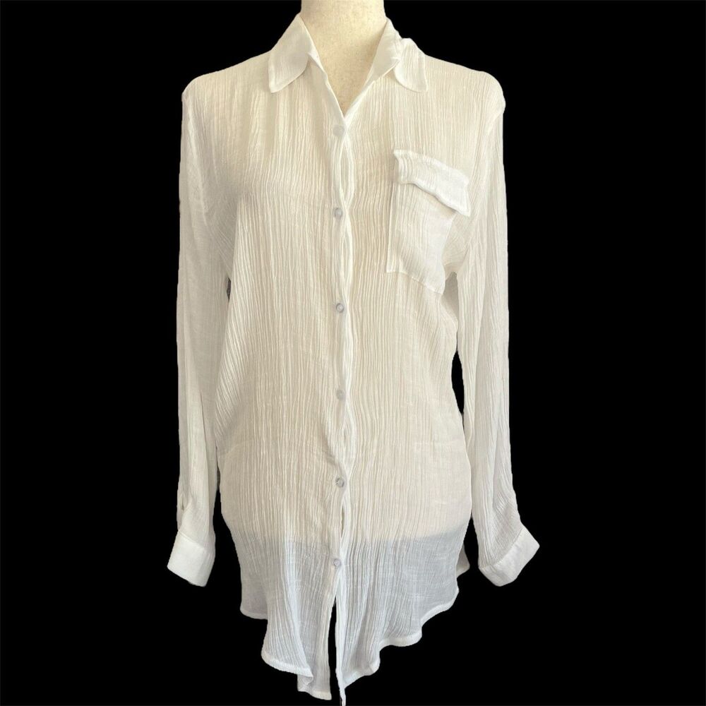 Zoye Chen Sheer Tunic Top Size S Crinkle Gauze Beachy Coastal Minimalist Coverup